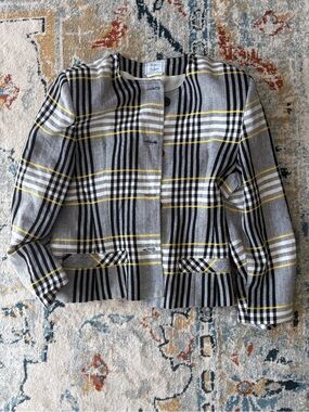 Vintage Plaid Blazer Jacket in Gray, Black, White & Yellow
